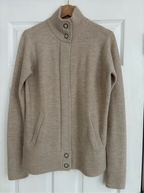 Smartwool 100% Merino Wool Foothills Zip Up Sweater in Heathered Cream, Size L